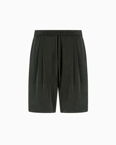 Giorgio Armani Stretch Cupro Bermuda Shorts In Black
