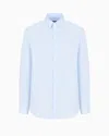 Giorgio Armani Official Store Stretch Fabric Shirt With Collar Stays In Azure
