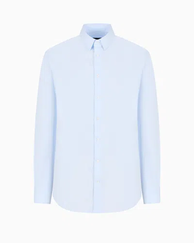 Giorgio Armani Official Store Stretch Fabric Shirt With Collar Stays In Azure