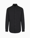 Giorgio Armani Official Store Plain-knit Stretch Cotton Icon Shirt In Midnight Blue