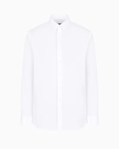 Giorgio Armani Official Store Stretch Fabric Shirt With Collar Stays In White