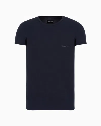 Giorgio Armani Official Store Stretch Jersey Loungewear T-shirt In Navy Blue