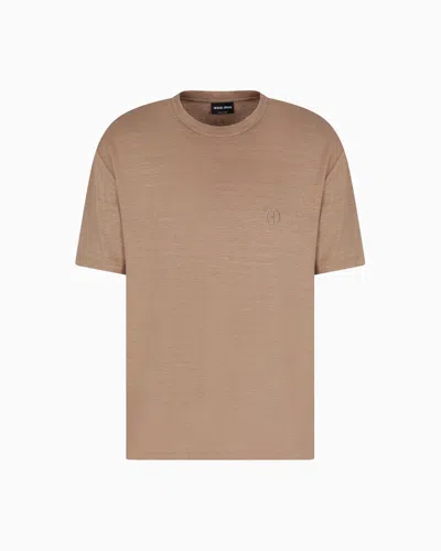 Giorgio Armani Stretch-linen Crew-neck T-shirt In Beige