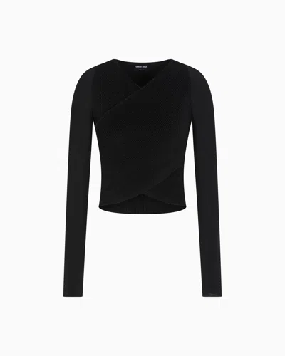 Giorgio Armani Stretch Silk Viscose Blend Crossover Jumper In Black