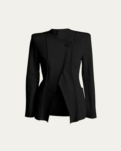 Giorgio Armani Stretch Viscose Asymmetrical Knit Jacket In Black