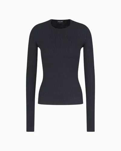 Giorgio Armani Stretch Viscose Blend Crew-neck Jumper In Grey