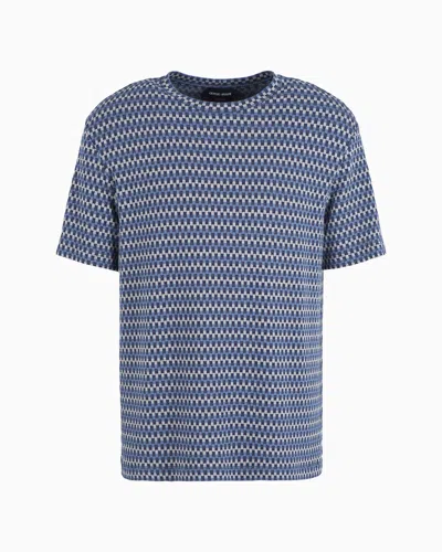 Giorgio Armani Official Store Stretch Viscose Jacquard Jersey Crew-neck T-shirt In Blue