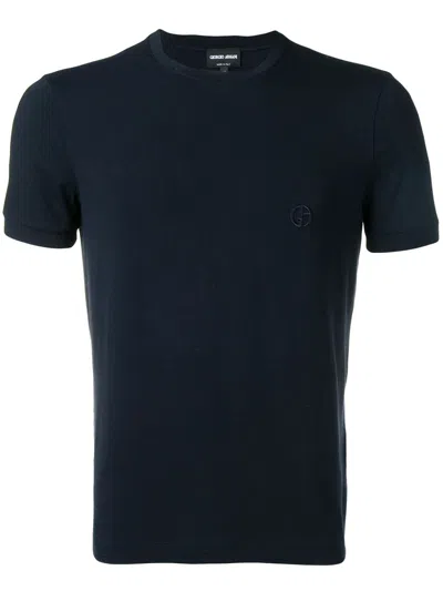 Giorgio Armani Stretch Viscose Jersey Crew Neck T-shirt In Blue