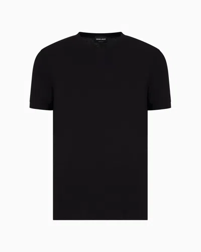 Giorgio Armani Stretch Viscose Jersey, V-neck Icon T-shirt In Black