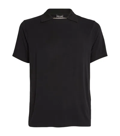 Giorgio Armani Official Store Stretch Bamboo-viscose Jersey Polo Shirt In Black