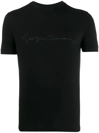 Giorgio Armani Stretch Viscose T-shirt With Signature Logo In Black