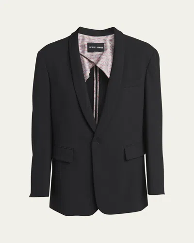 Giorgio Armani Stretch Wool Relaxed Blazer In Solid Black