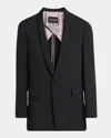 Giorgio Armani Stretch Wool Relaxed Blazer In Solid Black