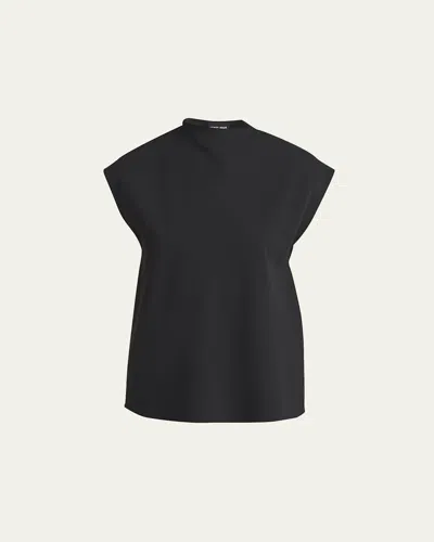 Giorgio Armani Stretch Wool Scarf Top In Solid Black