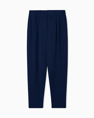 Giorgio Armani Stretch Wool Seersucker Double-pleat Trousers In Blue