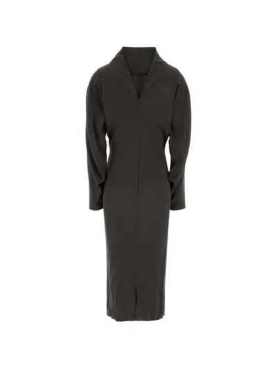 Giorgio Armani Stretch Crepe Dress V Neck Long Sleeves In Gray