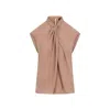 Giorgio Armani Draped Silk Sleeveless Shirt With High Neck In Pink