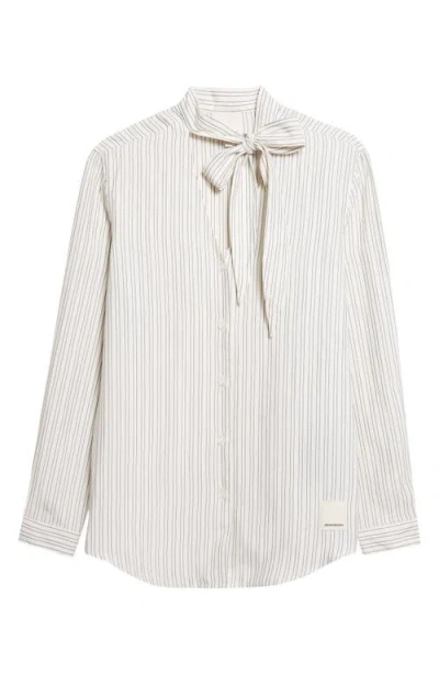 Giorgio Armani Stripe Tie Neck Button-up Shirt In Gray