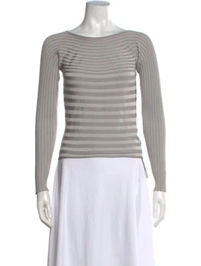 Pre-owned Giorgio Armani Striped Bateau Neckline Top In Grey