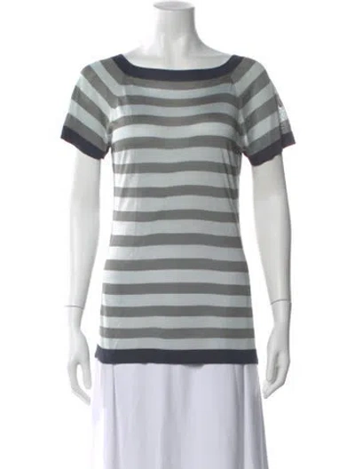 Pre-owned Giorgio Armani Striped Bateau Neckline T-shirt In Gray