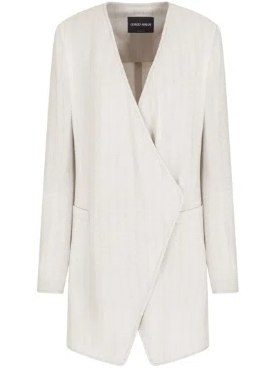 Giorgio Armani Striped Blazer In Neutral