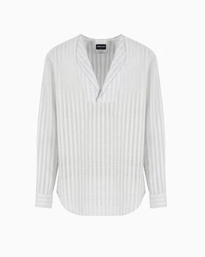 Giorgio Armani Striped Cotton And Silk Polo Shirt In White