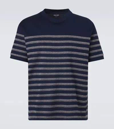 Giorgio Armani Striped Cotton-blend T-shirt In Blue