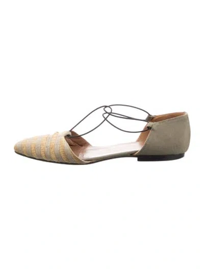 Pre-owned Giorgio Armani Striped D'orsay Flats In Green