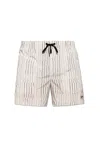 Giorgio Armani Official Store Irregular Striped Print Swim Trunks In Beige