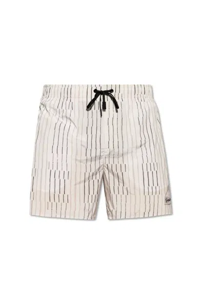 Giorgio Armani Official Store Irregular Striped Print Swim Trunks In Beige