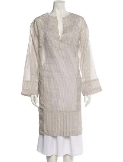 Pre-owned Giorgio Armani Striped Embroidered Accent Nightgown In Neutral