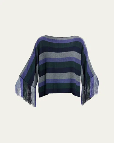 Giorgio Armani Striped Fringe Oversized Sweater In Multi