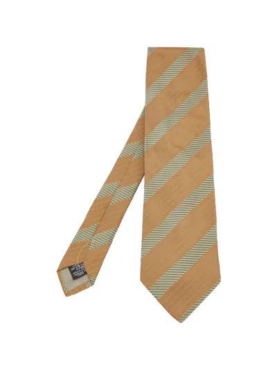 Pre-owned Giorgio Armani Striped Jacquard Tie In Brown