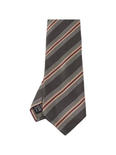 Pre-owned Giorgio Armani Striped Jacquard Tie In Gray