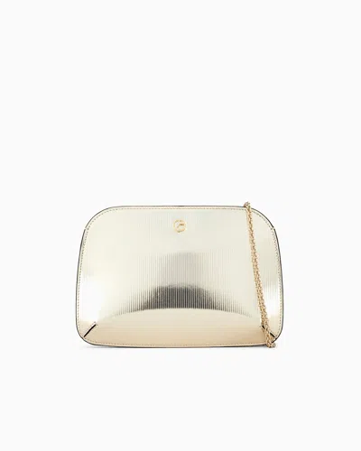 Giorgio Armani Striped, Lamé-leather La Prima Clutch Bag In Silver