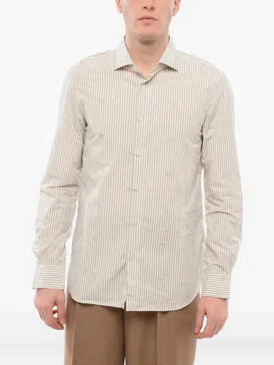 Giorgio Armani Striped Logo Shirt In Neutral