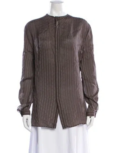 Pre-owned Giorgio Armani Striped Long Sleeve Blouse In Gray