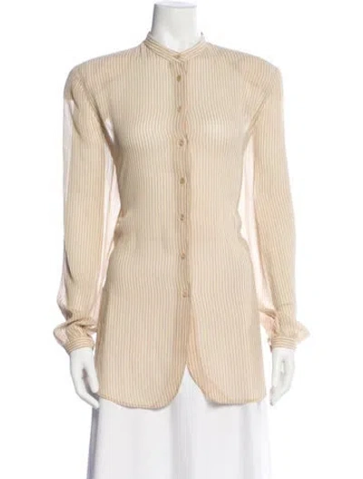 Pre-owned Giorgio Armani Striped Long Sleeve Blouse In Yellow