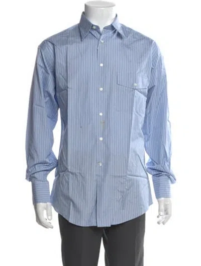 Pre-owned Giorgio Armani Striped Long Sleeve Dress Shirt In Blue