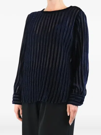 Pre-owned Giorgio Armani Striped Long-sleeve Top In Blue