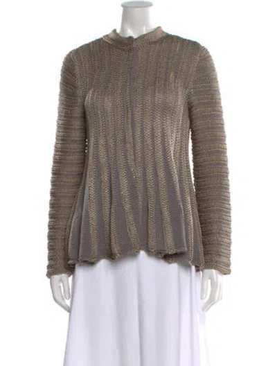 Pre-owned Giorgio Armani Striped Mock Neck Sweater In Gray