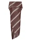 Giorgio Armani Striped Pleated Midi Dress In Brown