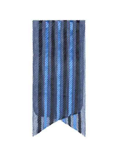 Giorgio Armani Striped Pleated Scarf In Blue