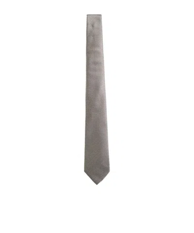 Giorgio Armani Striped Pointed-tip Tie In Gray