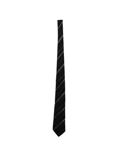 Pre-owned Giorgio Armani Striped Silk Tie In Black