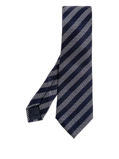 Giorgio Armani Striped Silk Tie In Blue