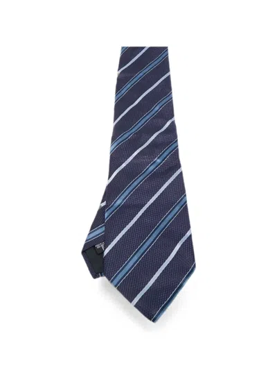 Pre-owned Giorgio Armani Striped Silk Tie In Blue