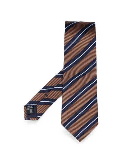 Giorgio Armani Striped Silk Tie In Brown