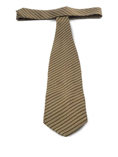 Pre-owned Giorgio Armani Striped Silk Tie In Green