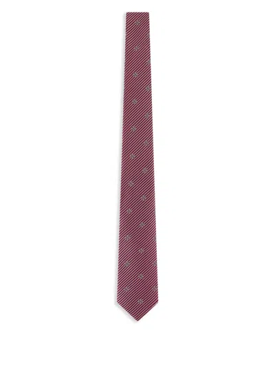 Giorgio Armani Striped Silk Tie In Burgundy